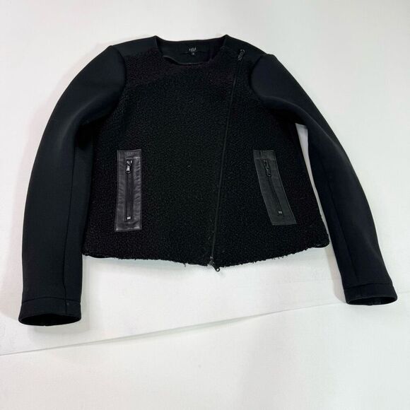 tibi Jacket Blazer Womens 4 Virgin Wool Blend Black Textured Full Zip Pocets - Picture 1 of 9